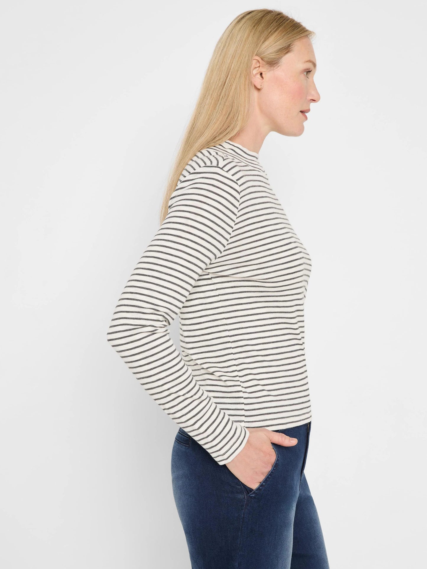 NZT Striped Long Sleeve Mock Neck Tee