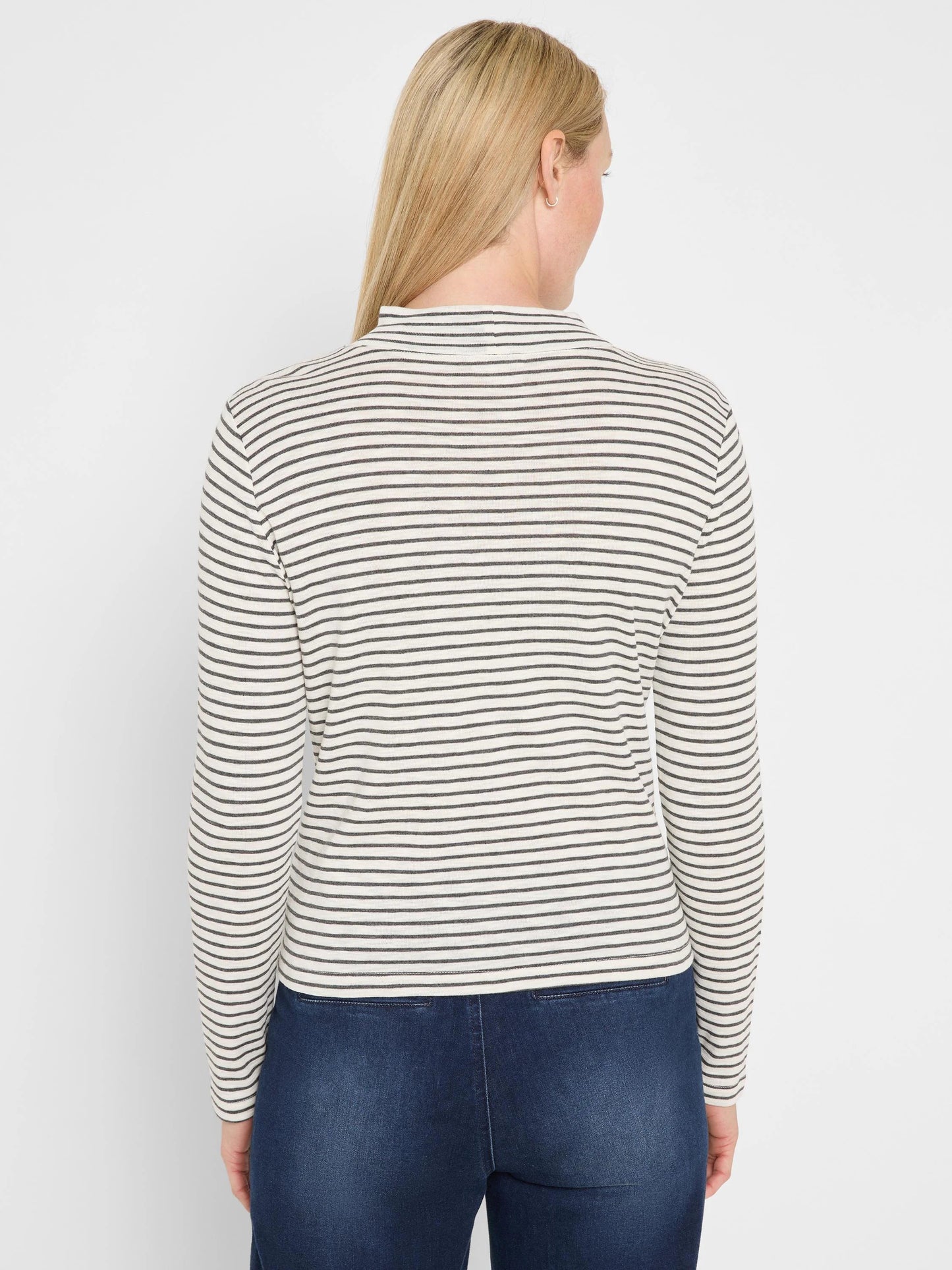 NZT Striped Long Sleeve Mock Neck Tee