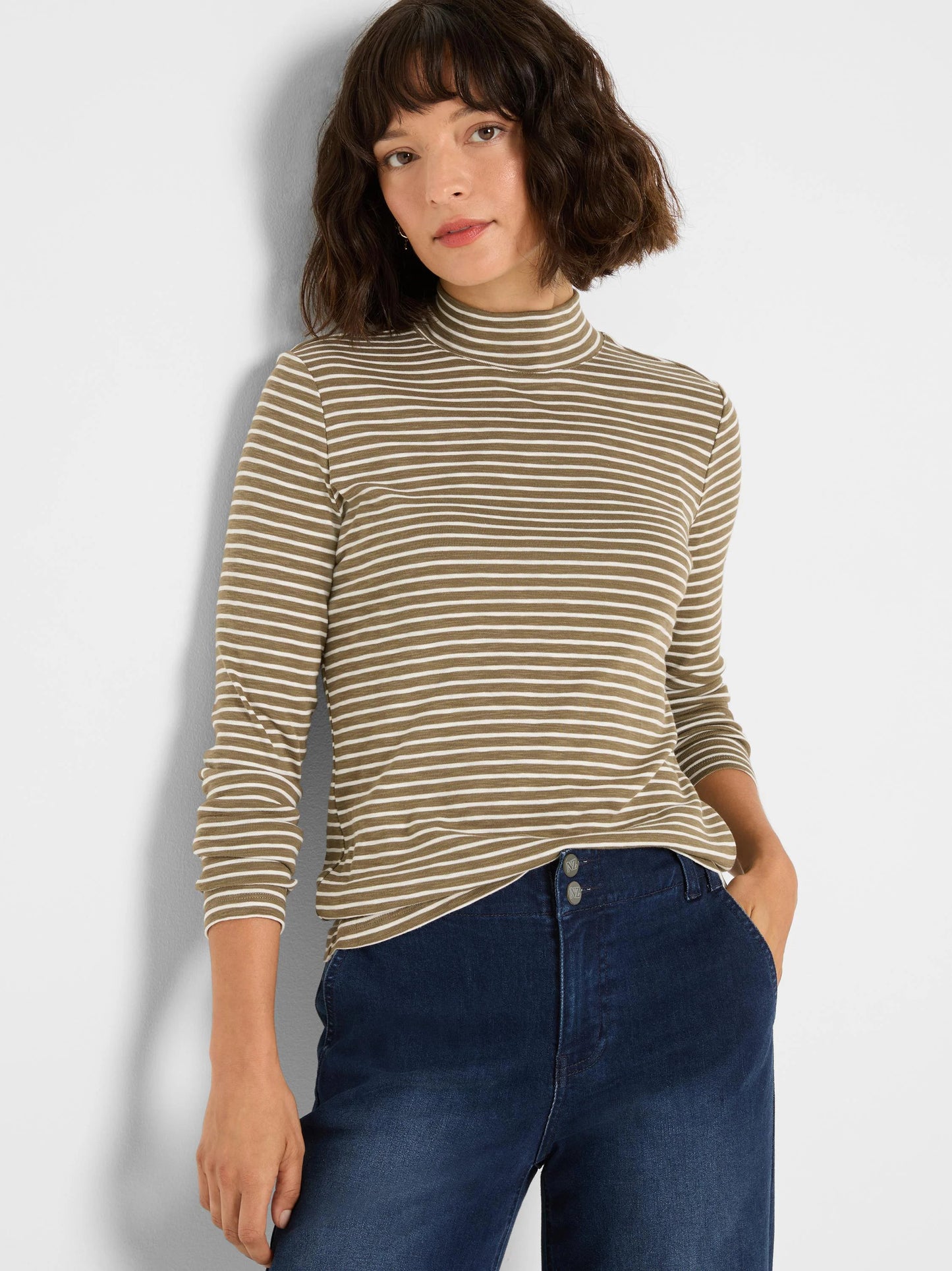 NZT Striped Long Sleeve Mock Neck Tee
