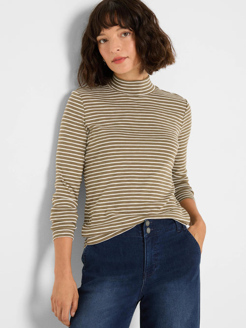 NZT Striped Long Sleeve Mock Neck Tee