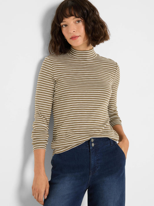 NZT Striped Long Sleeve Mock Neck Tee