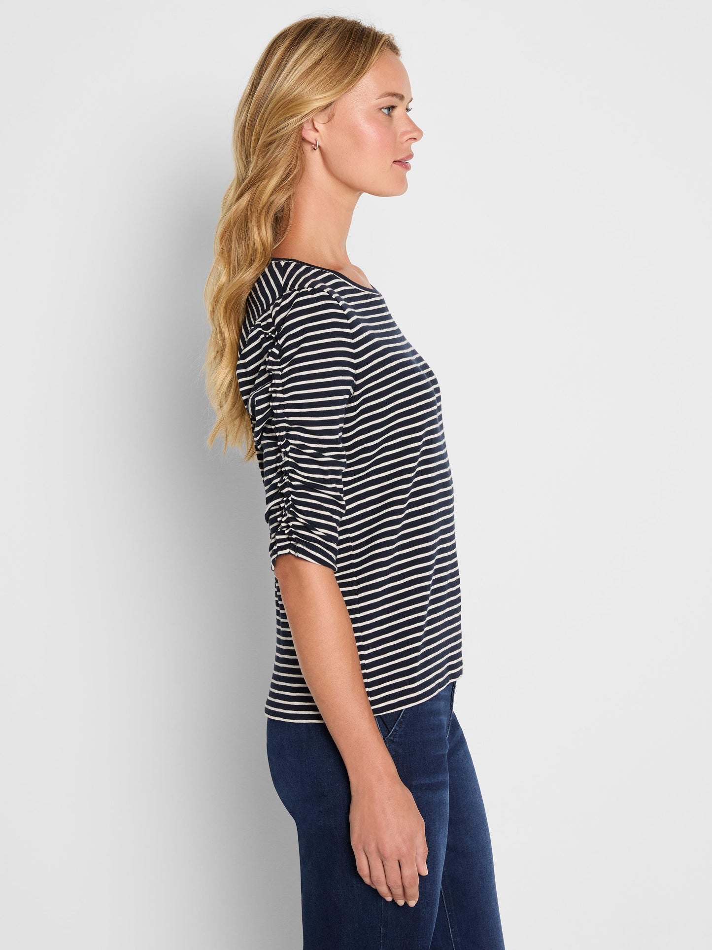 Striped Ruched Elbow Sleeve Tee