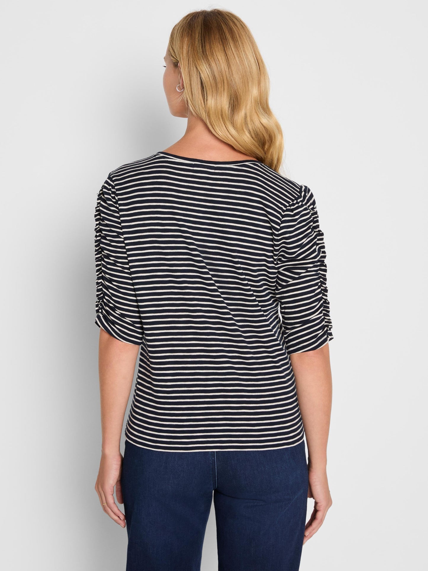 Striped Ruched Elbow Sleeve Tee