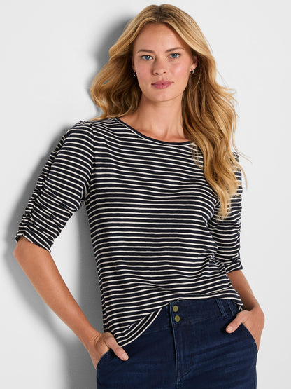 Striped Ruched Elbow Sleeve Tee