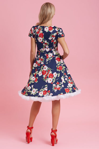 Claudia Navy & White Red Floral Swing Dress