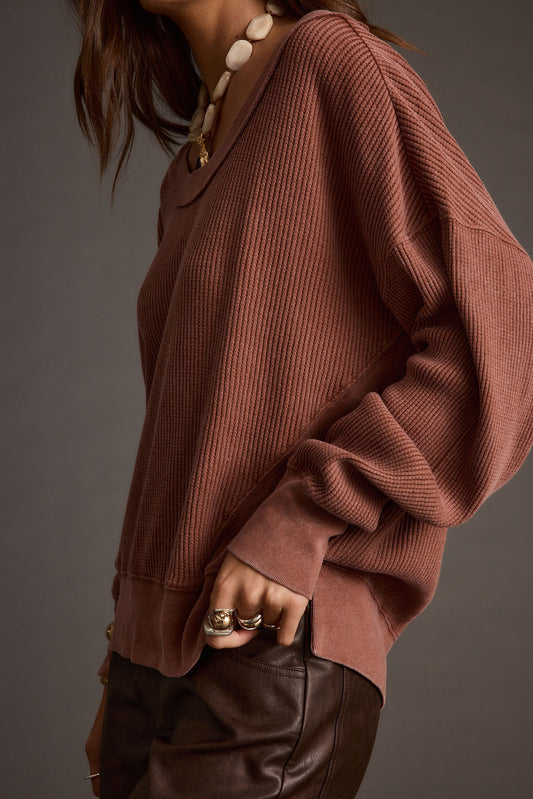 Not Your Ex's Rust Waffle Knit Top
