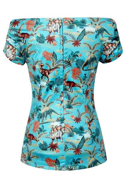 Lilian Off Shoulder Green Dinosaur Top