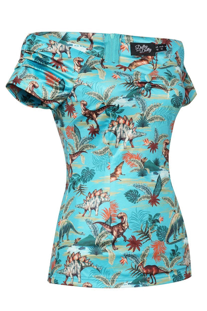 Lilian Off Shoulder Green Dinosaur Top
