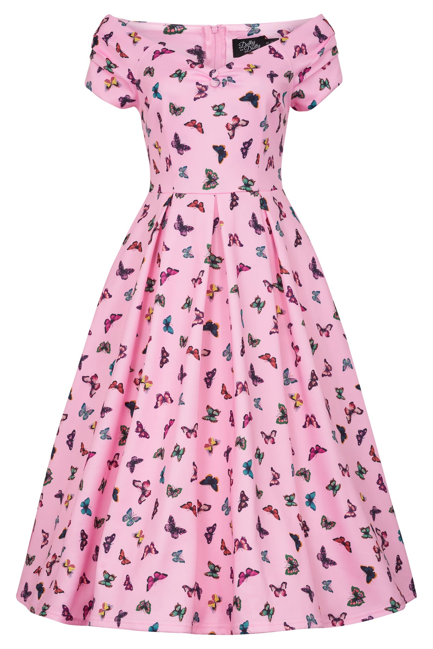 Lily Off Shoulder Pink Butterfly Swing Dress