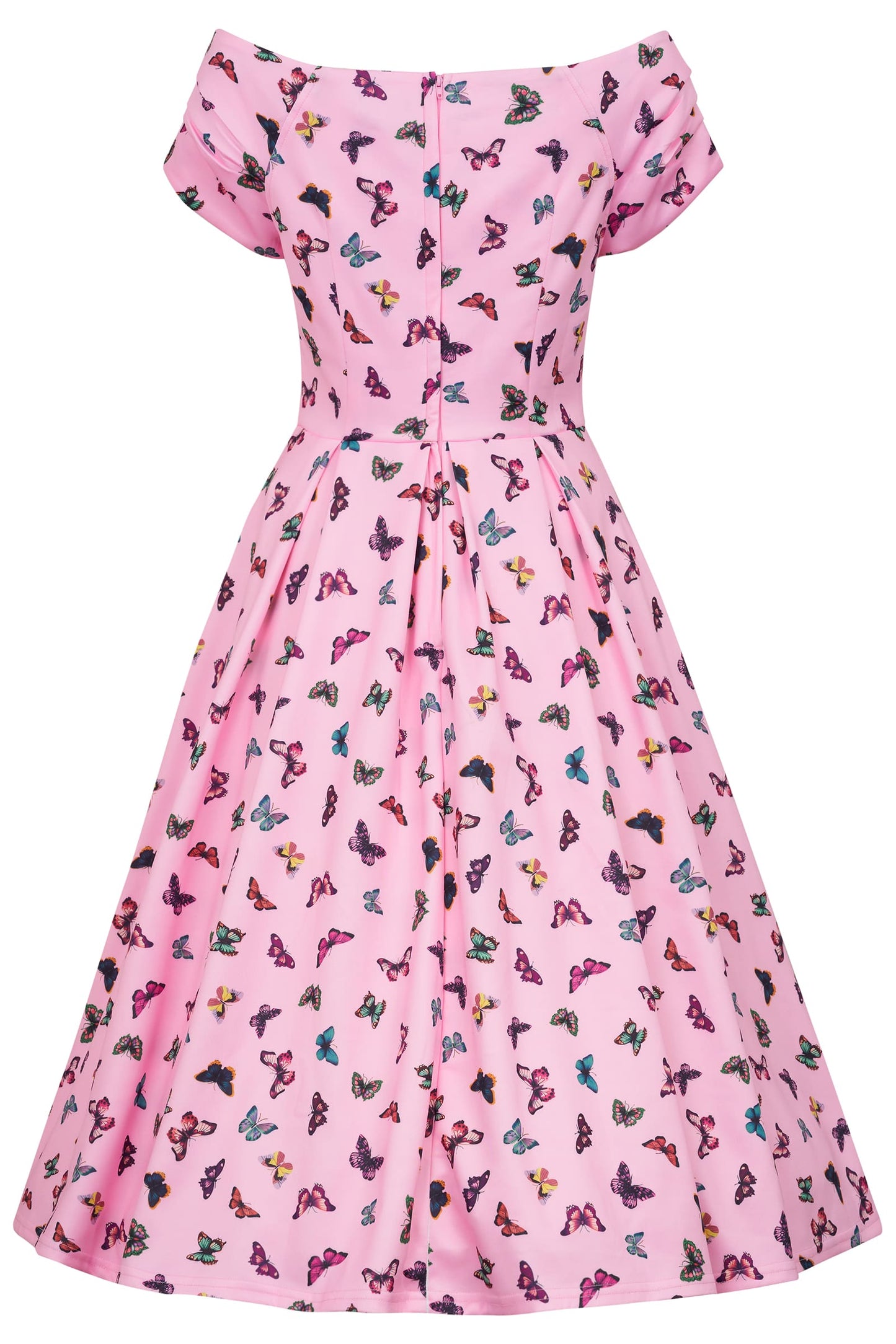 Lily Off Shoulder Pink Butterfly Swing Dress