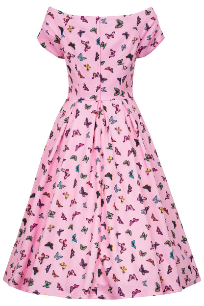 Lily Off Shoulder Pink Butterfly Swing Dress