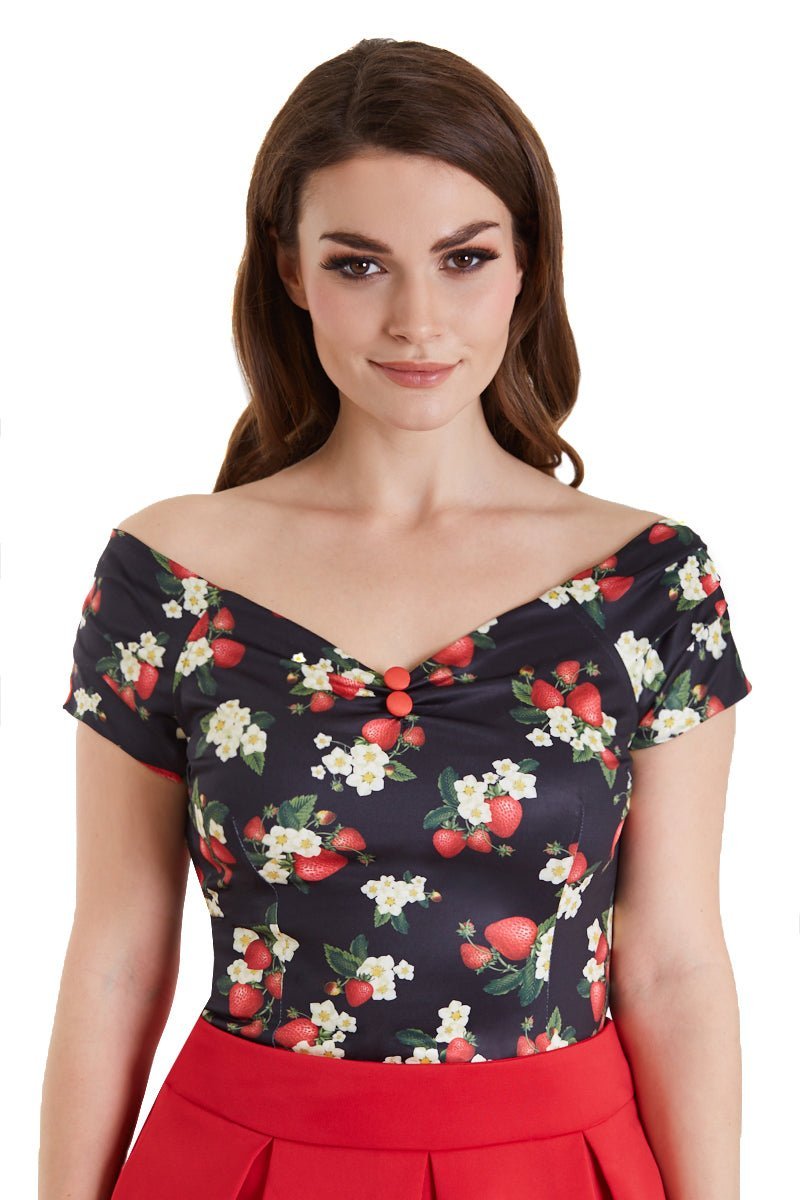 Lilian Off Shoulder Black Strawberry Top