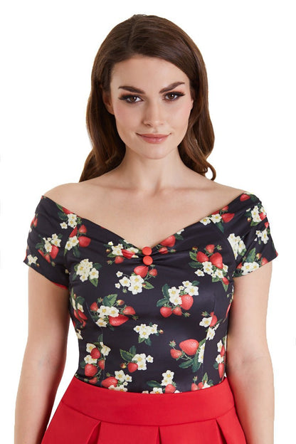 Lilian Off Shoulder Black Strawberry Top
