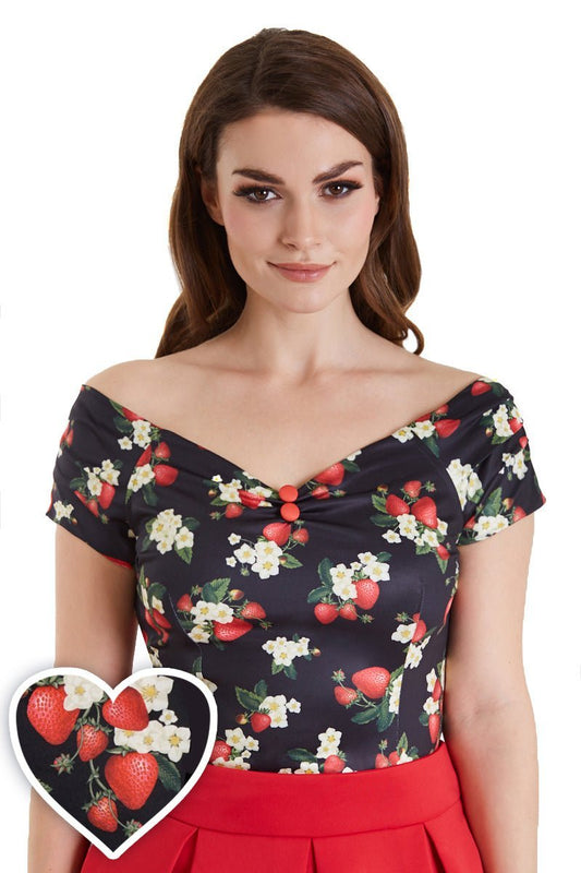 Lilian Off Shoulder Black Strawberry Top