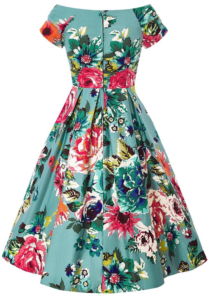 Lily Off Shoulder Blue Floral Swing Dress