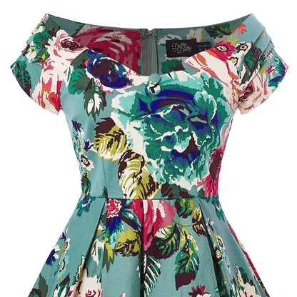 Lily Off Shoulder Blue Floral Swing Dress