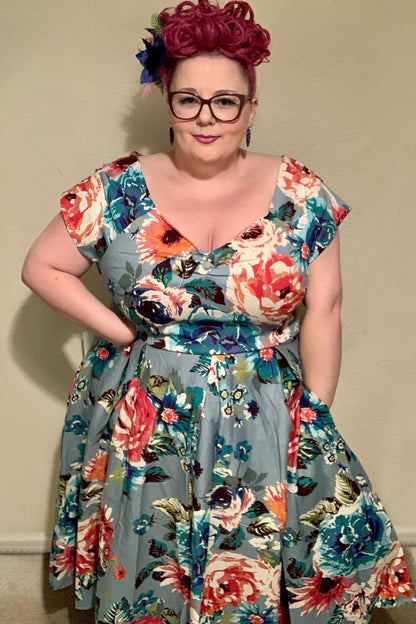Lily Off Shoulder Blue Floral Swing Dress