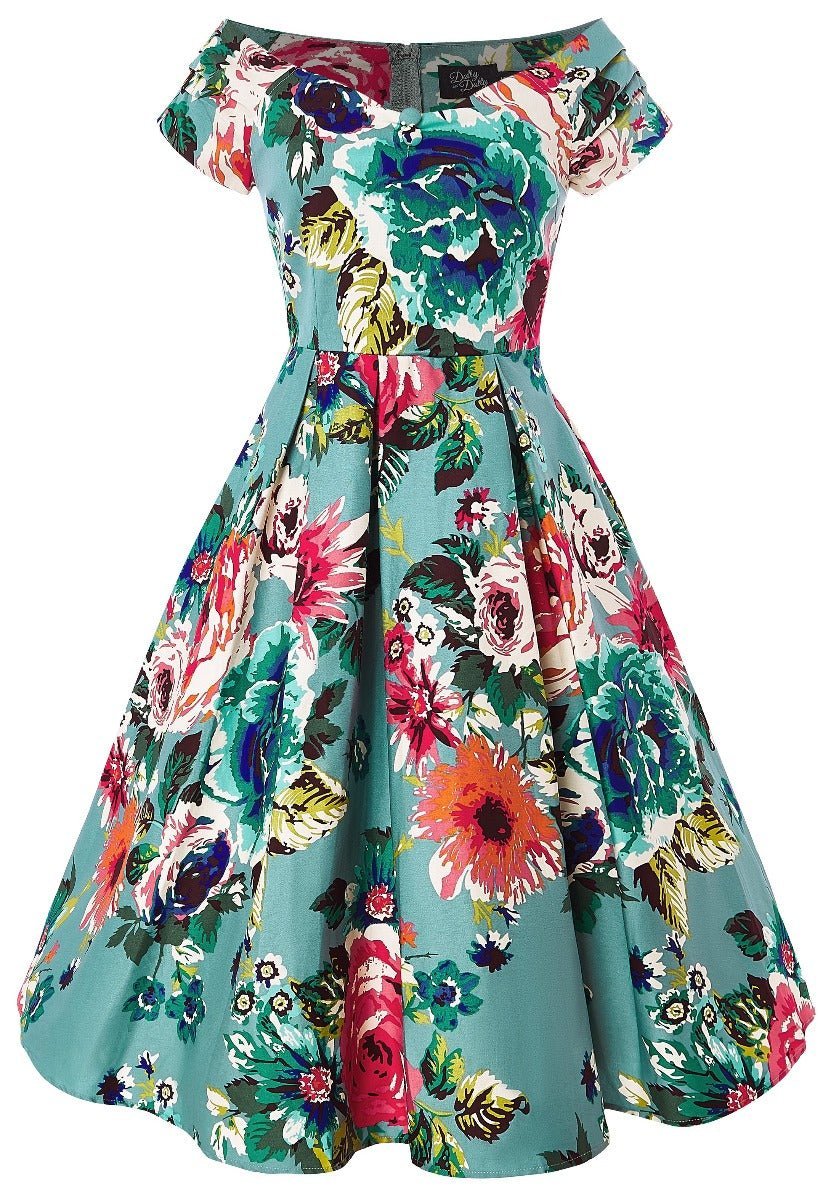 Lily Off Shoulder Blue Floral Swing Dress