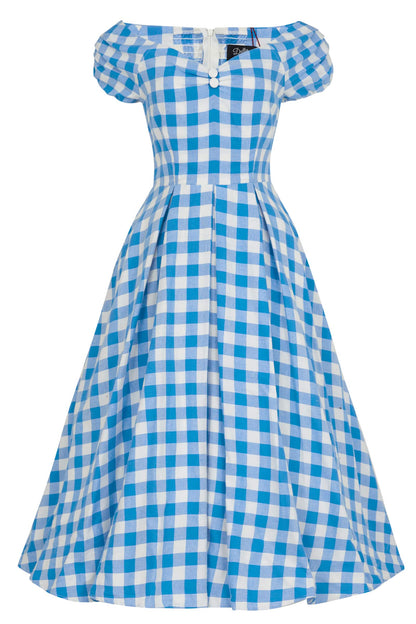 Lily Off Shoulder Blue Gingham Dress