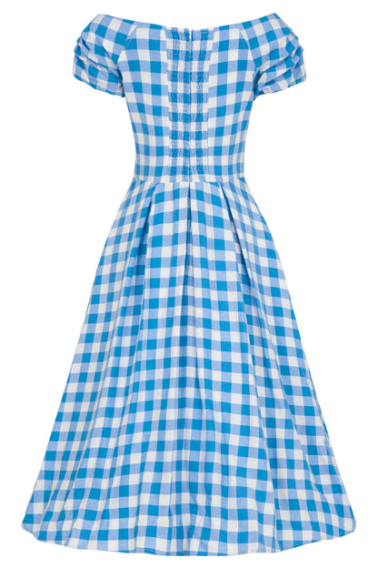 Lily Off Shoulder Blue Gingham Dress