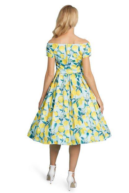 Lily Off Shoulder Blue/Yellow Lemon Dress
