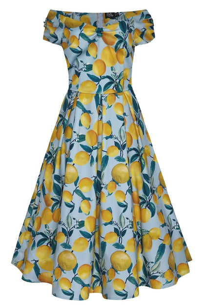 Lily Off Shoulder Blue/Yellow Lemon Dress