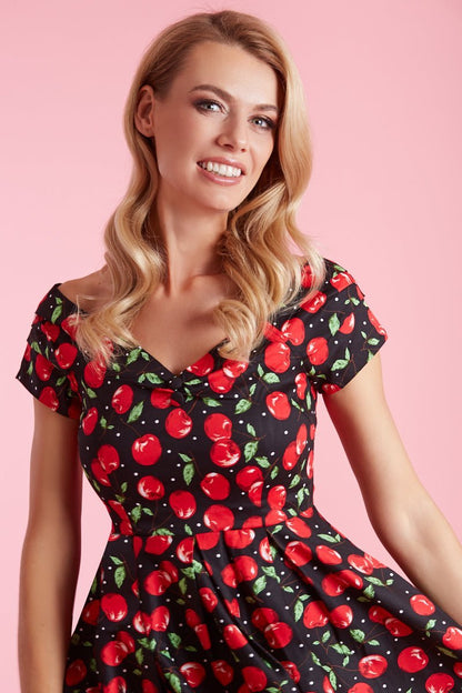 Lily Off Shoulder Cherry Swing Dress