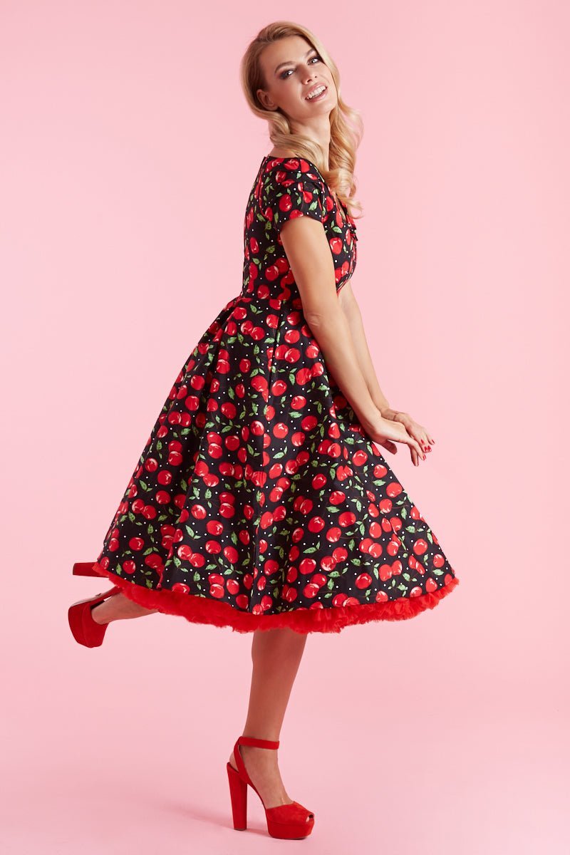 Lily Off Shoulder Cherry Swing Dress