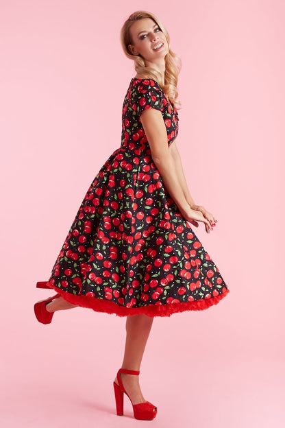 Lily Off Shoulder Cherry Swing Dress