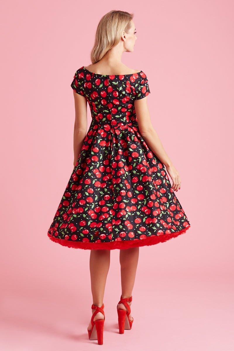 Lily Off Shoulder Cherry Swing Dress