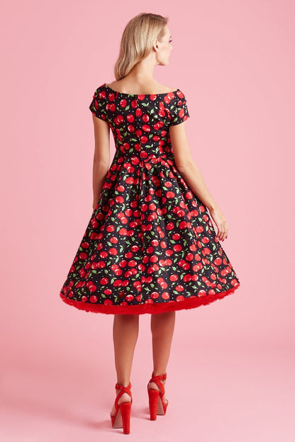 Lily Off Shoulder Cherry Swing Dress