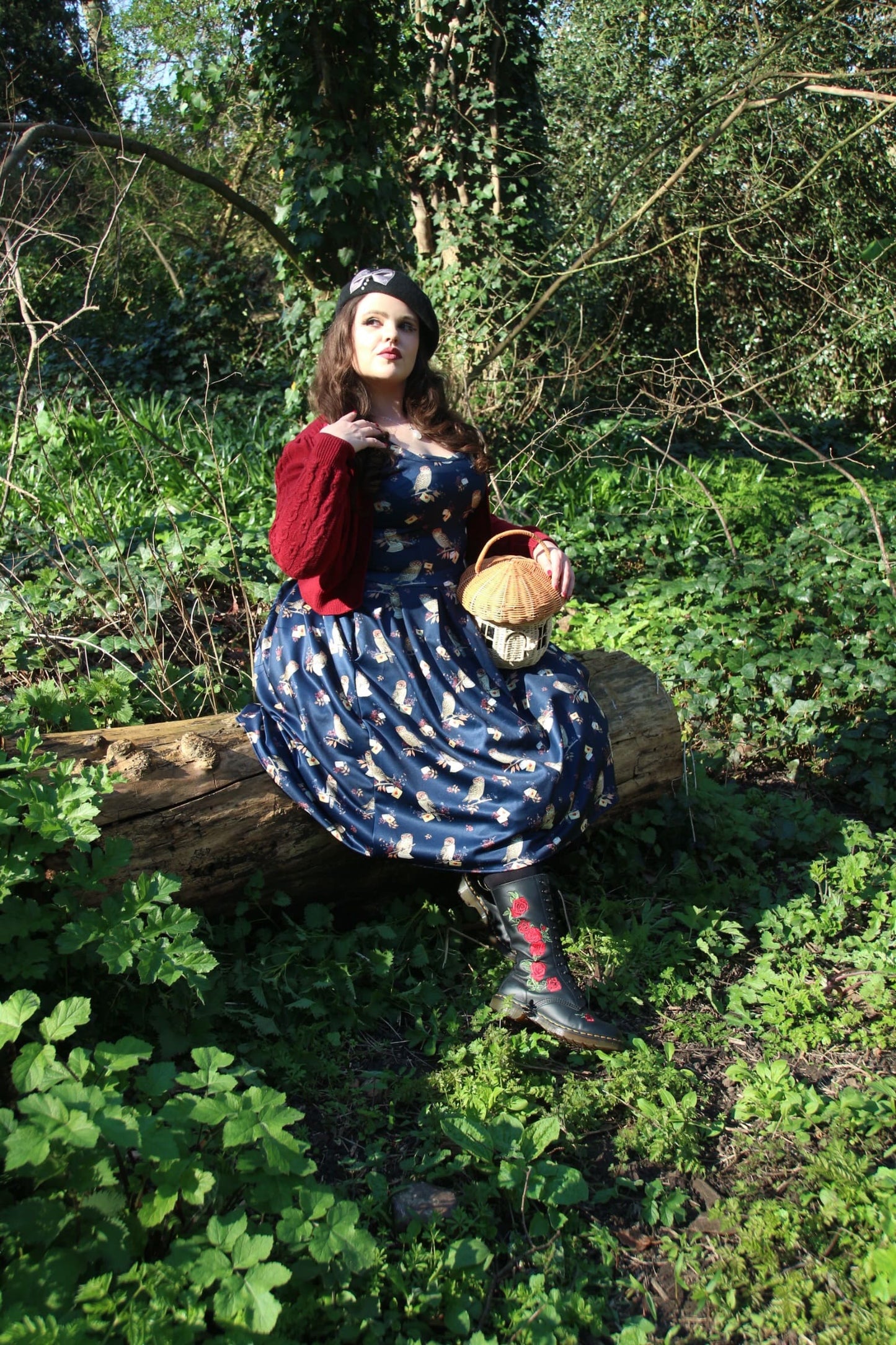 Amanda Owl & Letter Swing Dress in Dark Blue