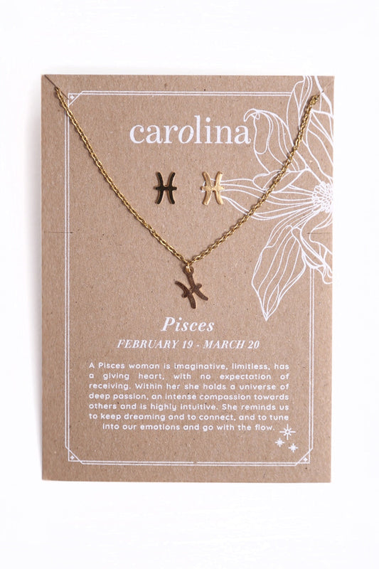Pisces Zodiac Necklace & Earring Set
