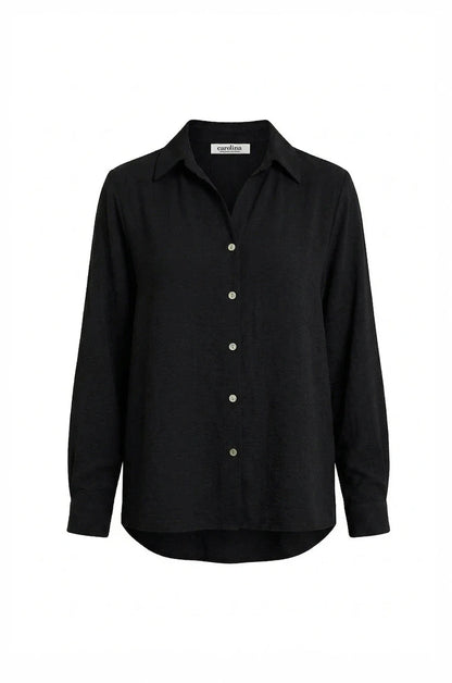 Paola Long Sleeve Collared Top Black - Pre Order