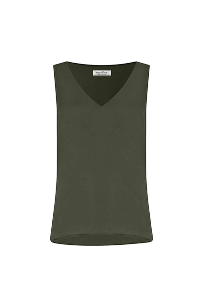 Perla Reversible Neckline Sleeveless Top in Olive