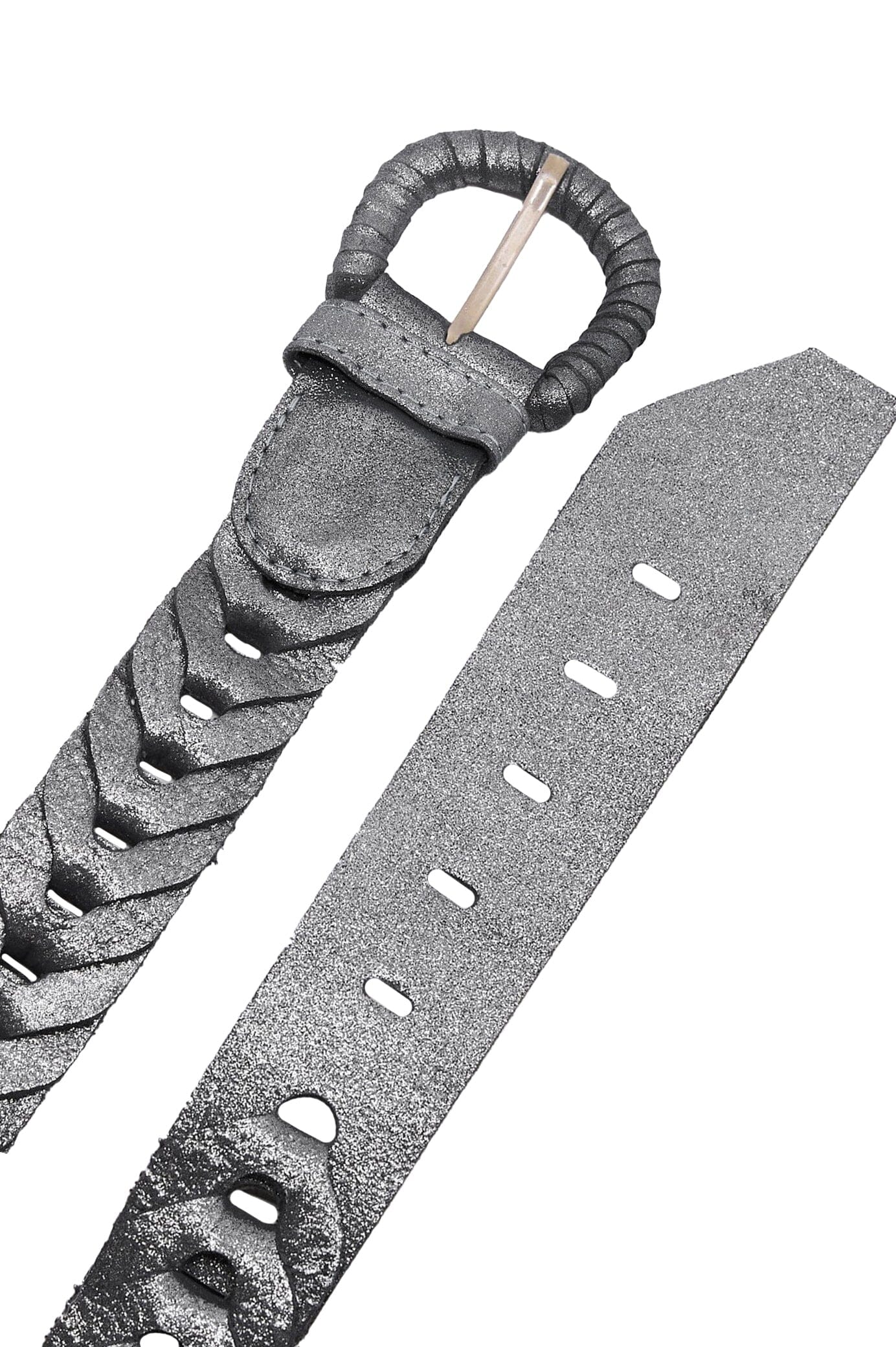 Plaited Jeans Belt Metallic Silver