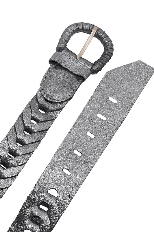 Plaited Jeans Belt Metallic Silver
