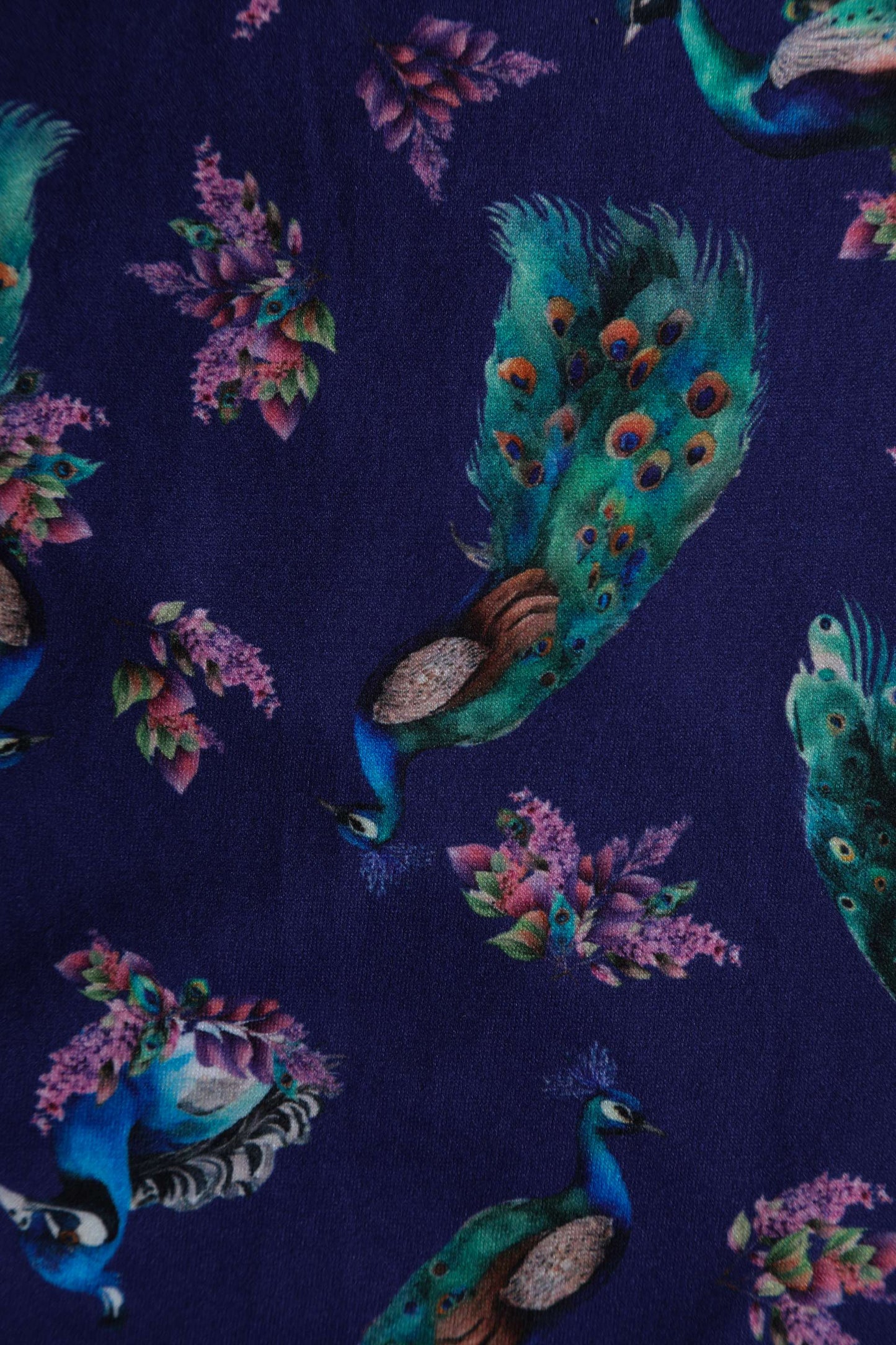 Billie Purple Dress in Peacock Birds Floral Print