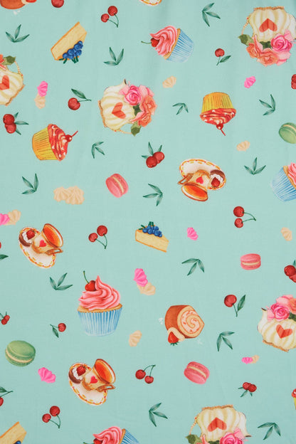 Lily Off Shoulder Dress In Pastel Afternoon Tea Cakes Print