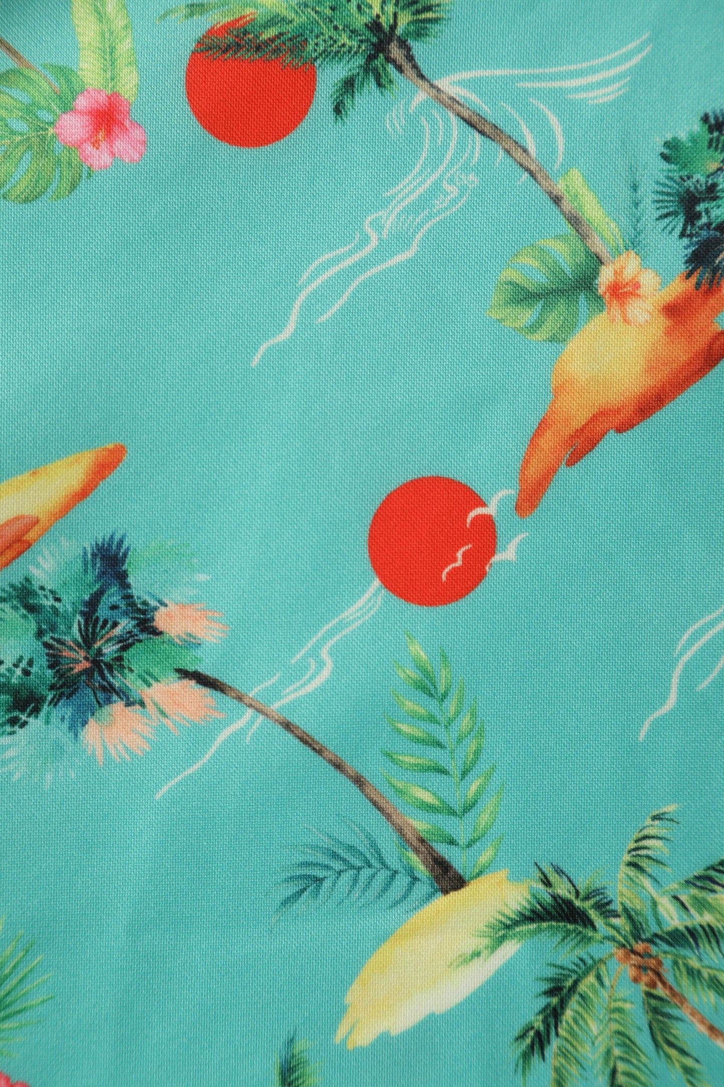 Darlene Turquoise Pinup Swing Dress in Tropical Island Print