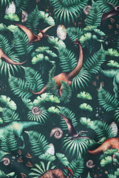 Amanda Dinosaur Forest Flared Dress in Dark Green