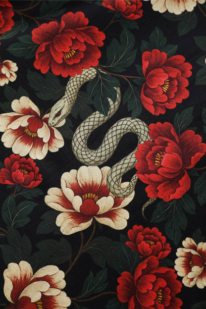 Lily Rockabilly Snake & Rose Off Shoulder Dress