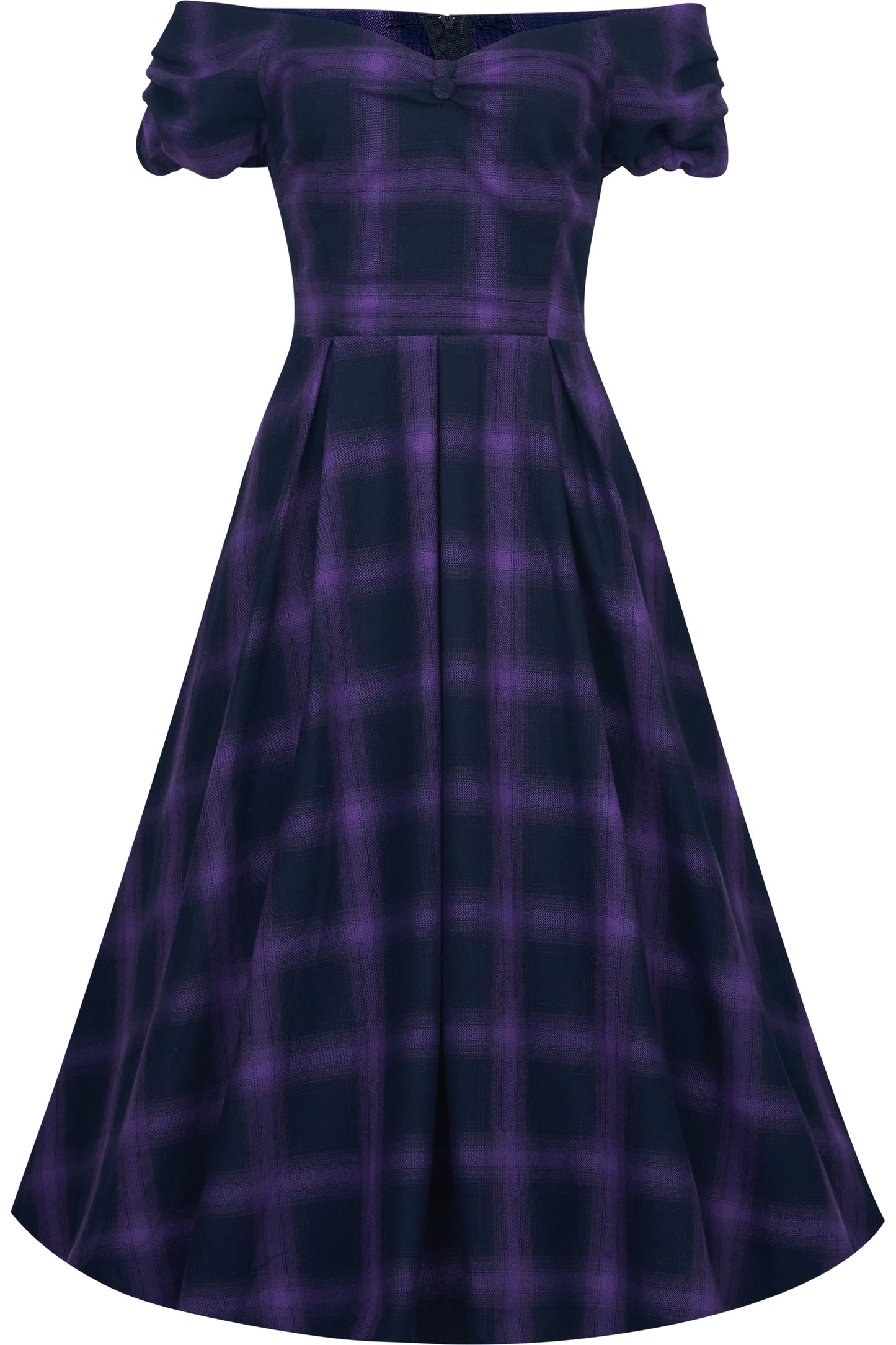 Lily Purple Tartan Check Off-Shoulder Swing Dress