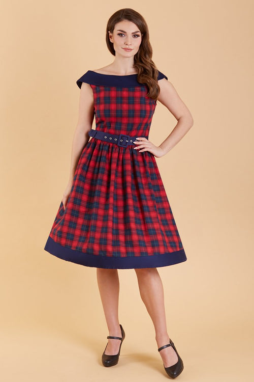 Cindy Red & Navy Tartan Circle Dress