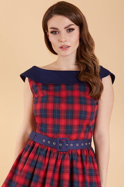 Cindy Red & Navy Tartan Circle Dress