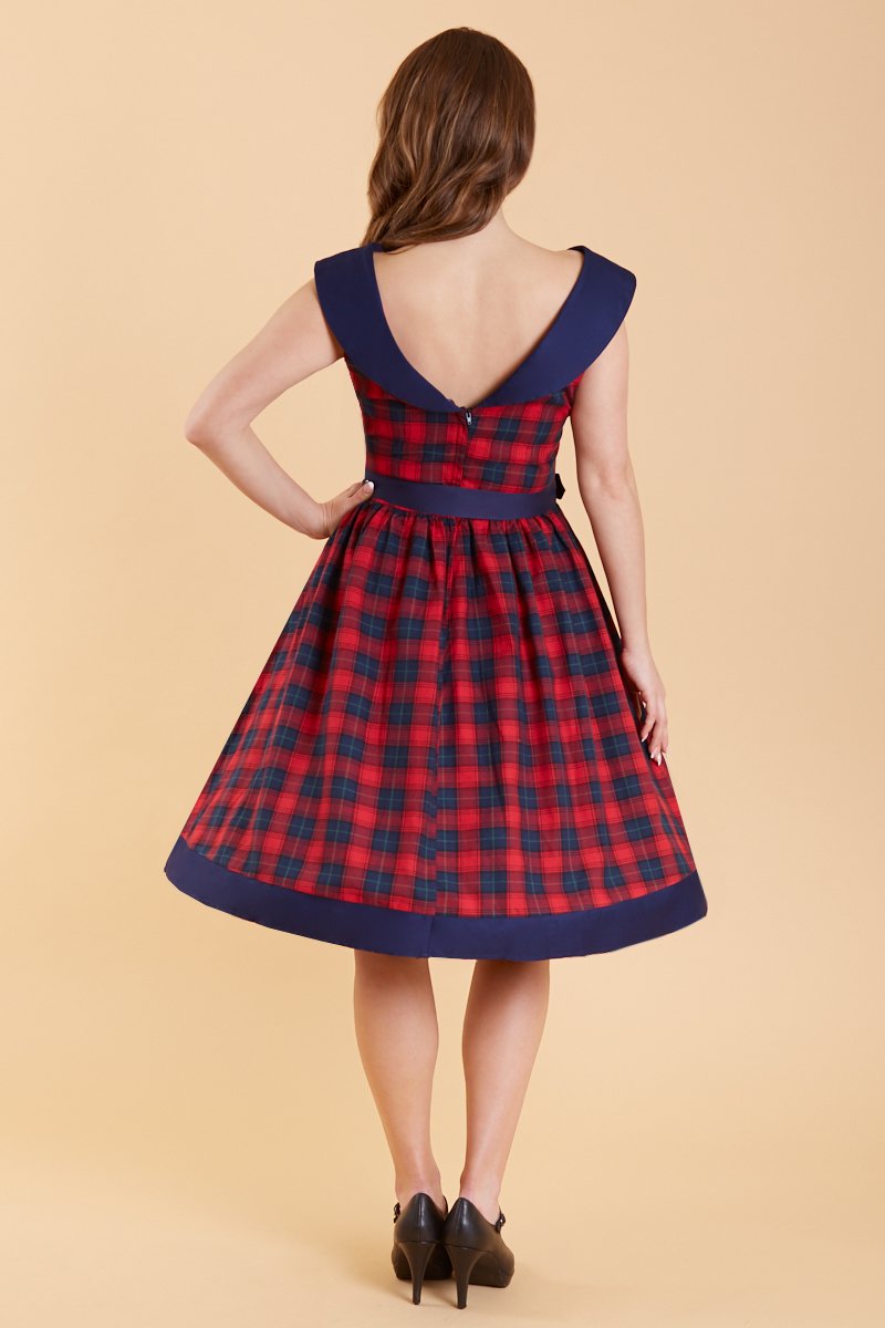 Cindy Red & Navy Tartan Circle Dress