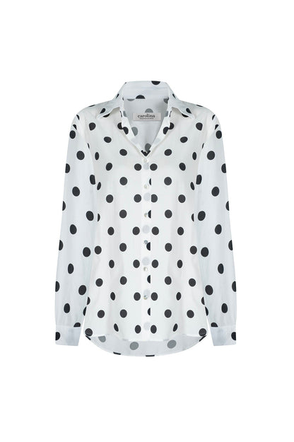 Audrey Collared Shirt White with Black Polka Dots