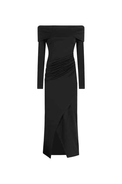Megan Off Shoulder Midi Dress Black