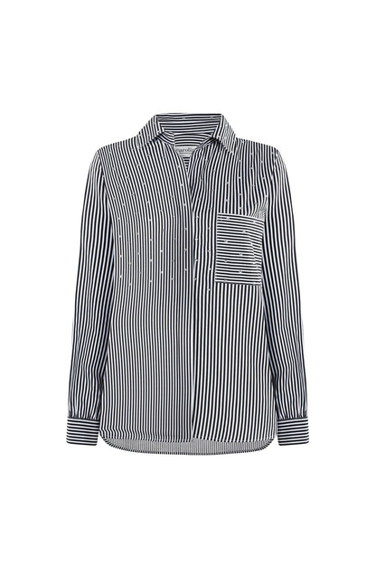 Renata Black and White Striped Collared Shirt