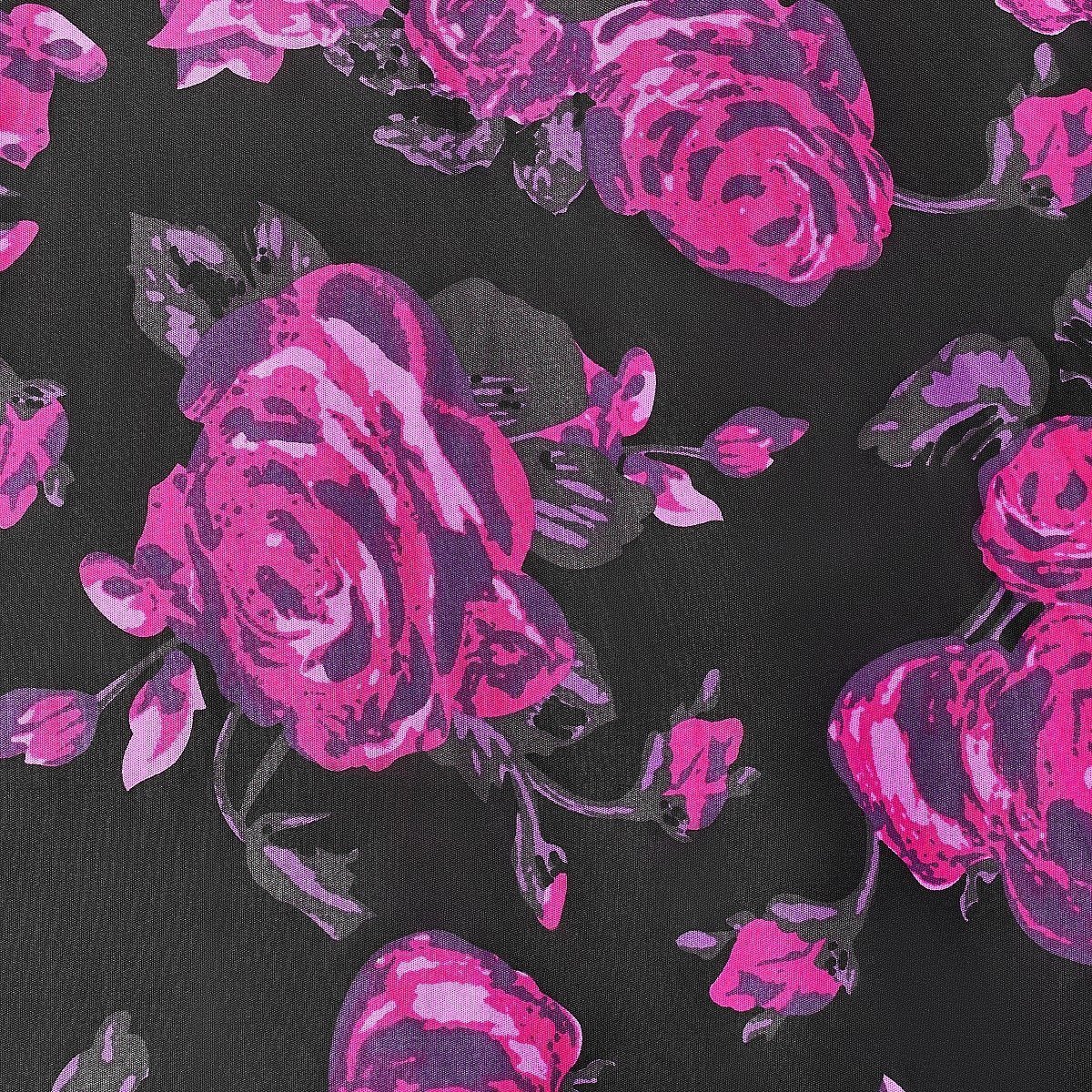 Darlene Retro Black-Pink Roses Swing Dress
